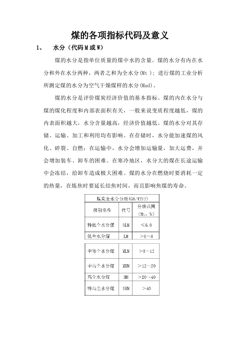 煤的各项指标代码及意义