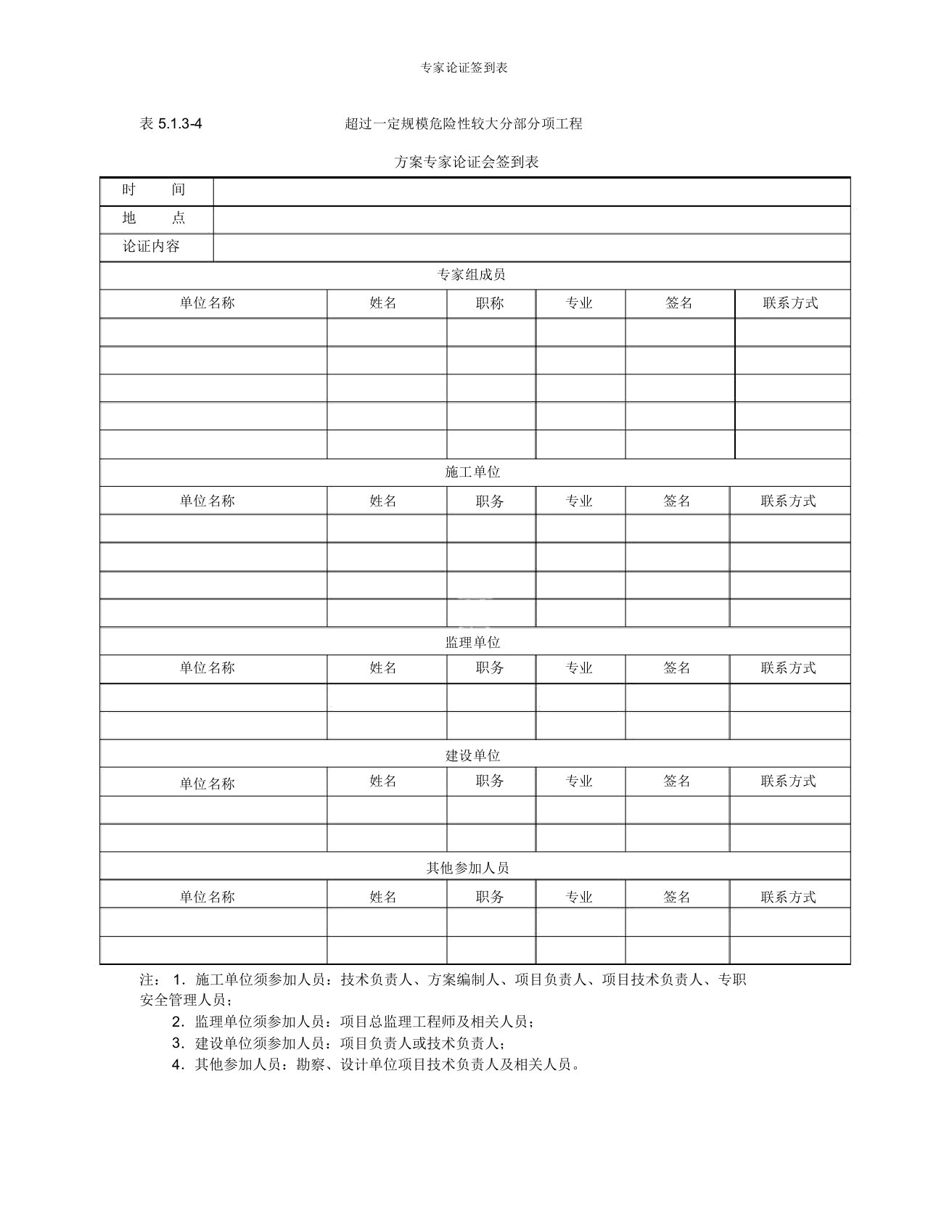 专家论证签到表格