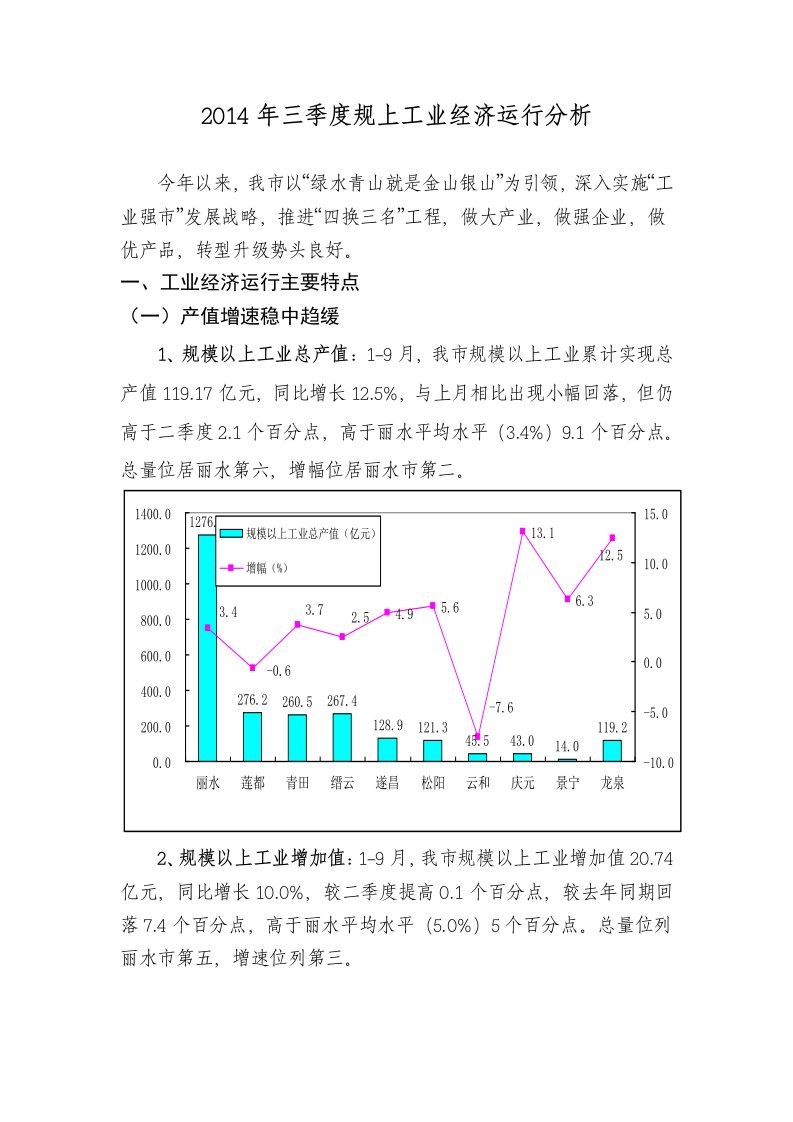 三季度规上工业经济运行分析