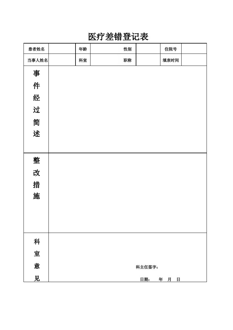 医疗差错登记本