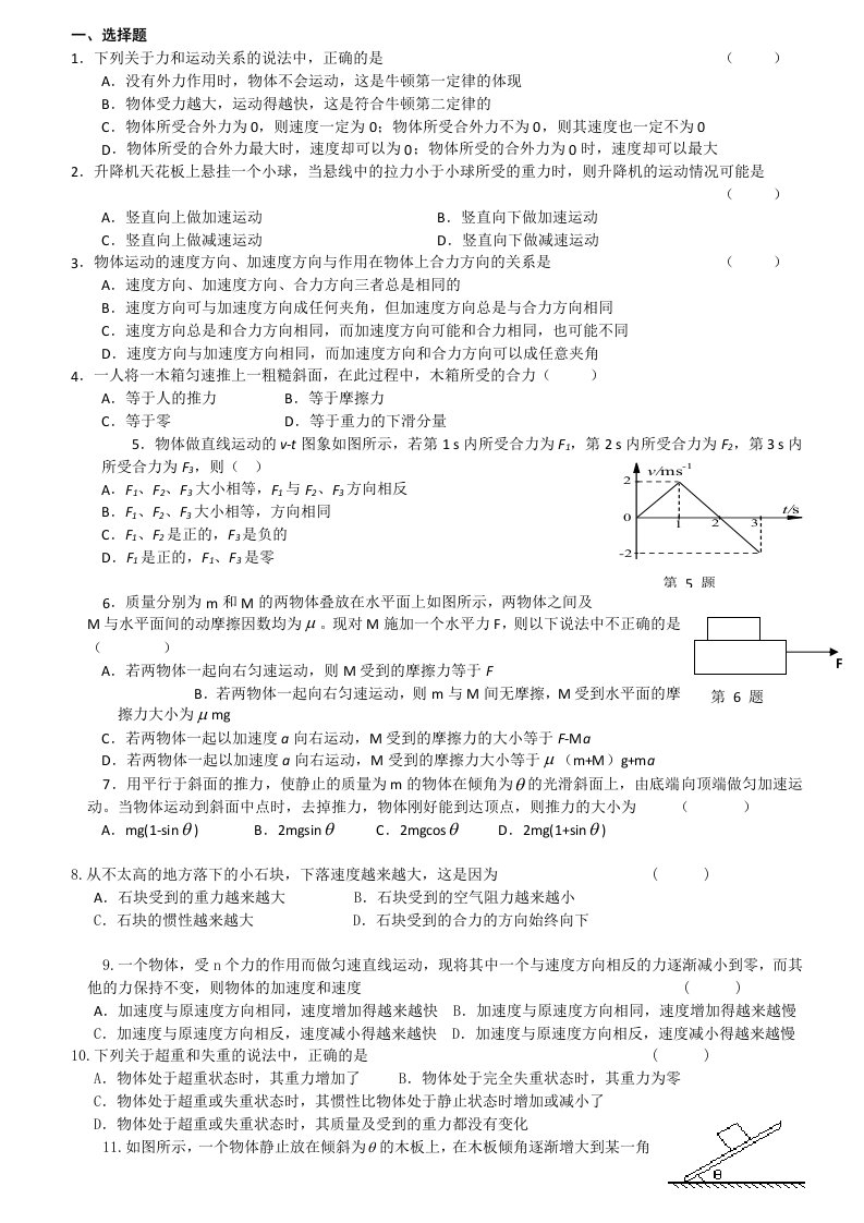 牛顿运动定律练习题经典习题汇总