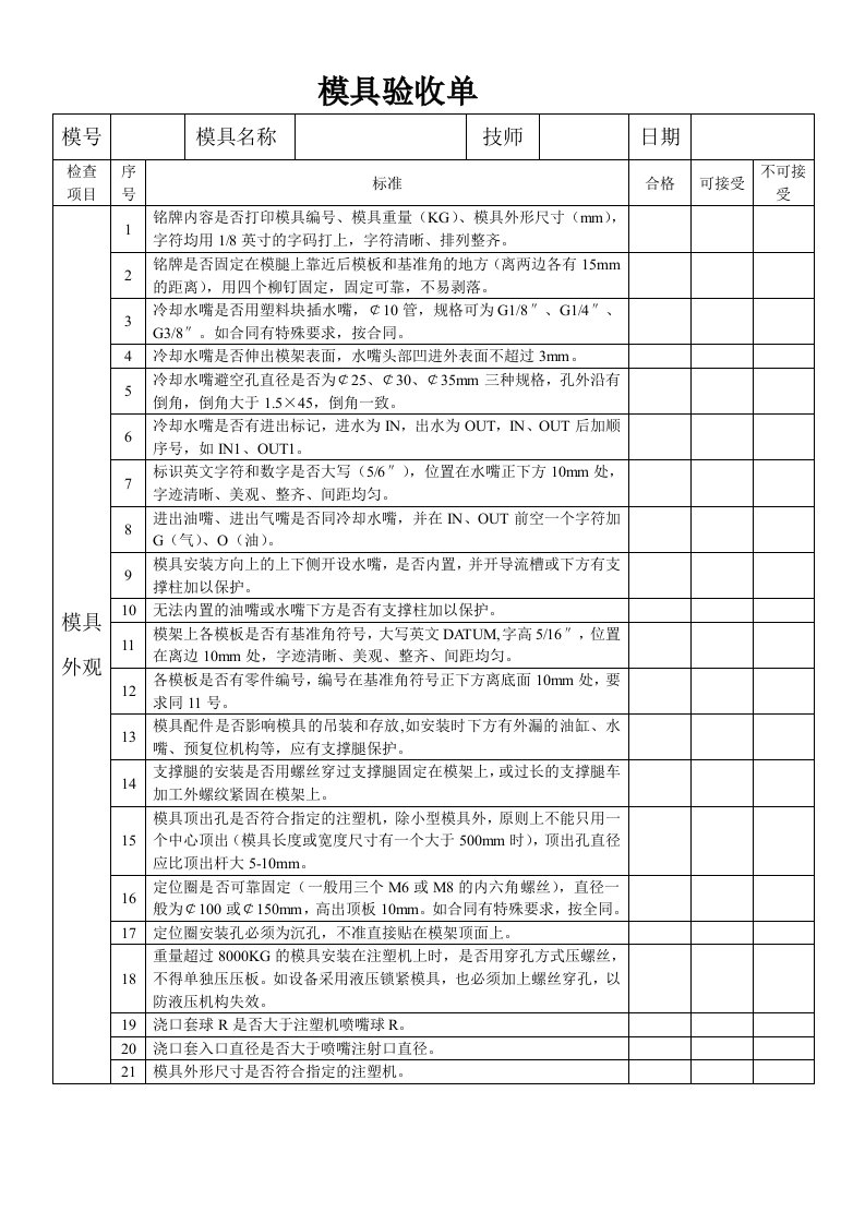 模具验收项目表