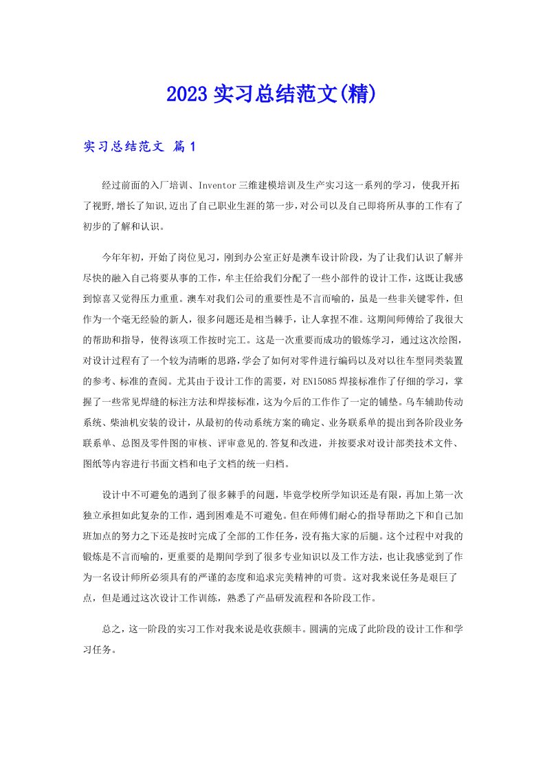 2023实习总结范文(精)