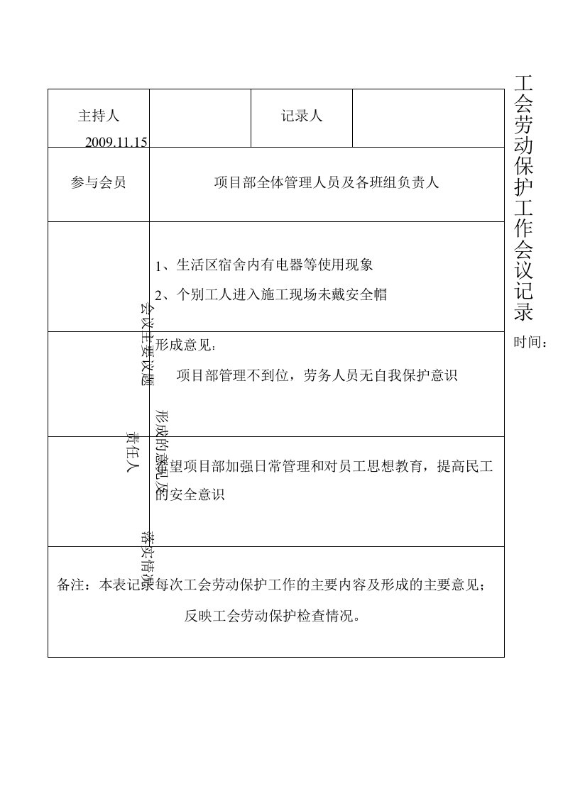 工会劳动保护工作会议记录