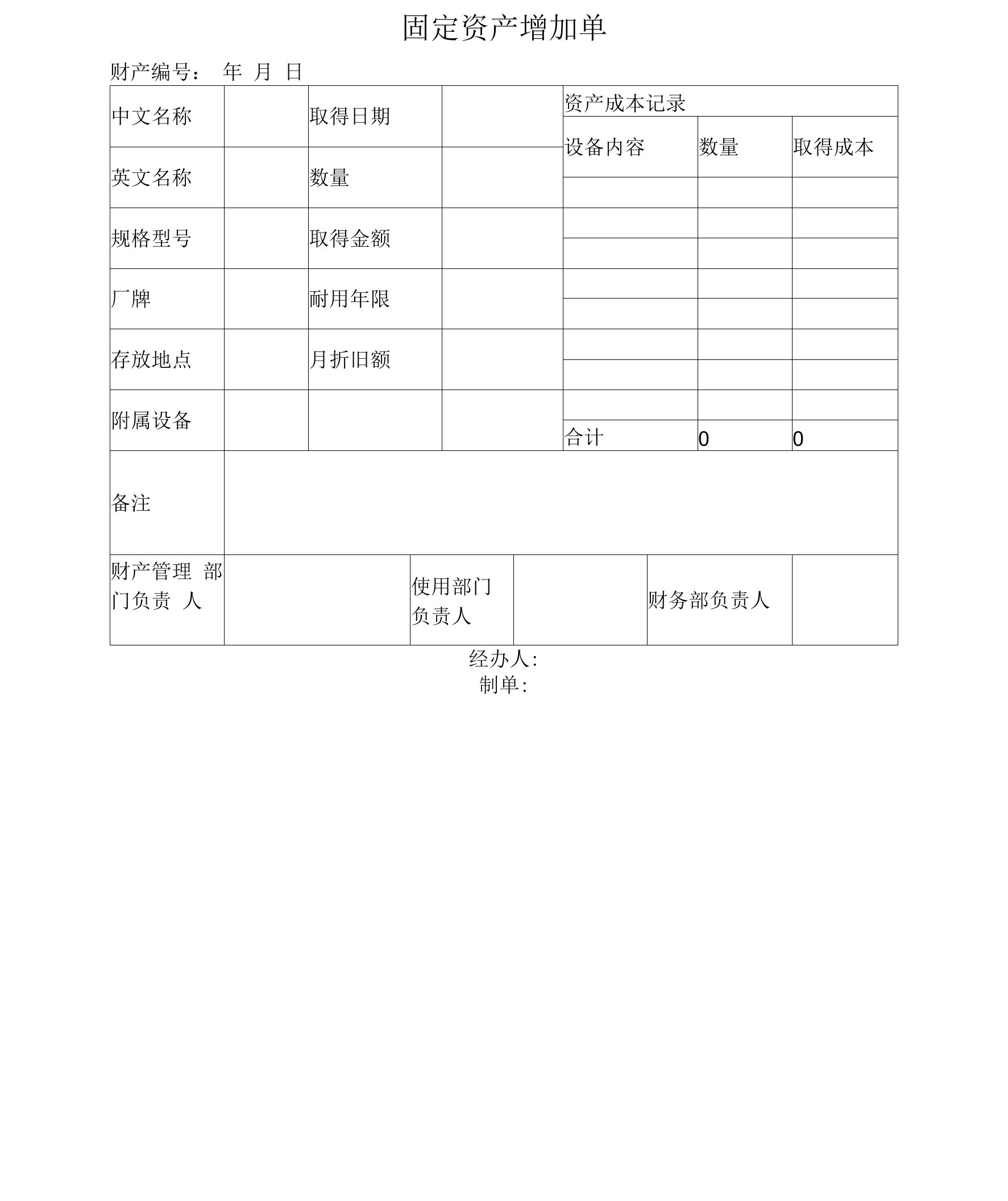 固定资产增加单