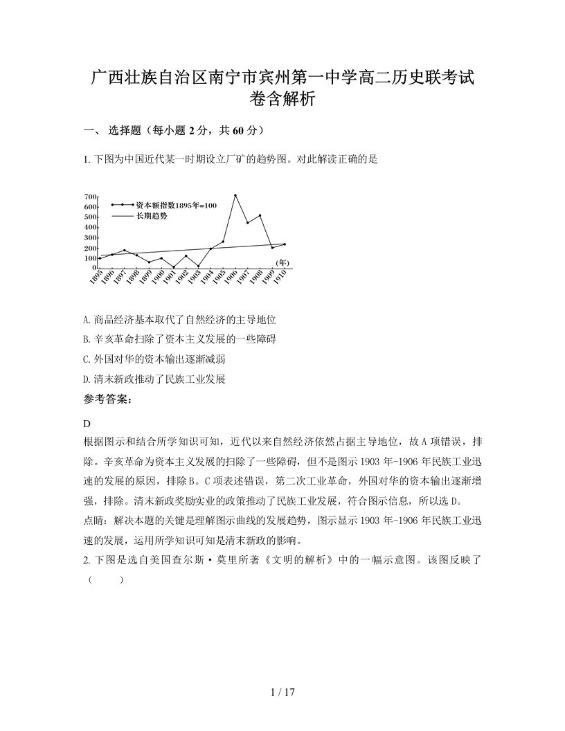 广西壮族自治区南宁市宾州第一中学高二历史联考试卷含解析