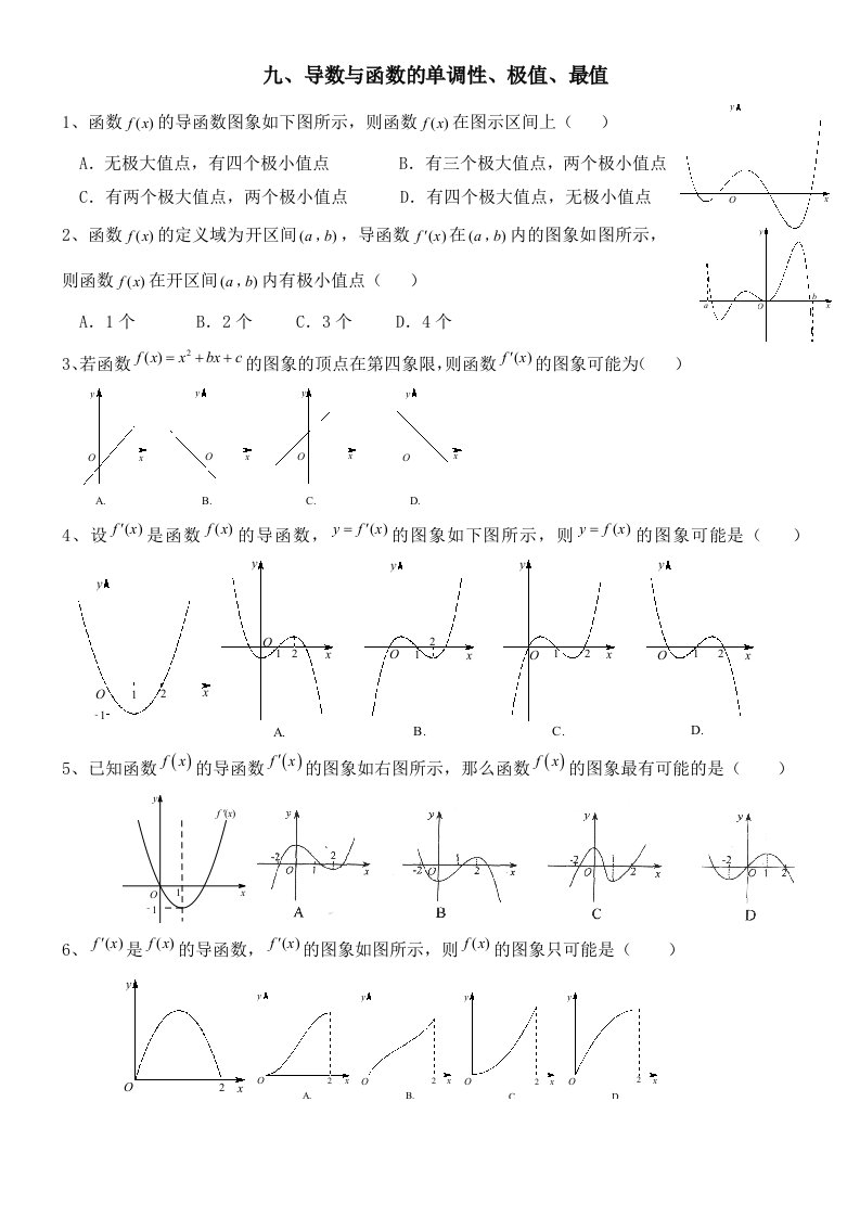 高考数学基础训练题导数与函数的单调性、极值、最值