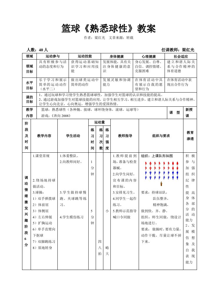 水平二篮球熟悉球性教案范例