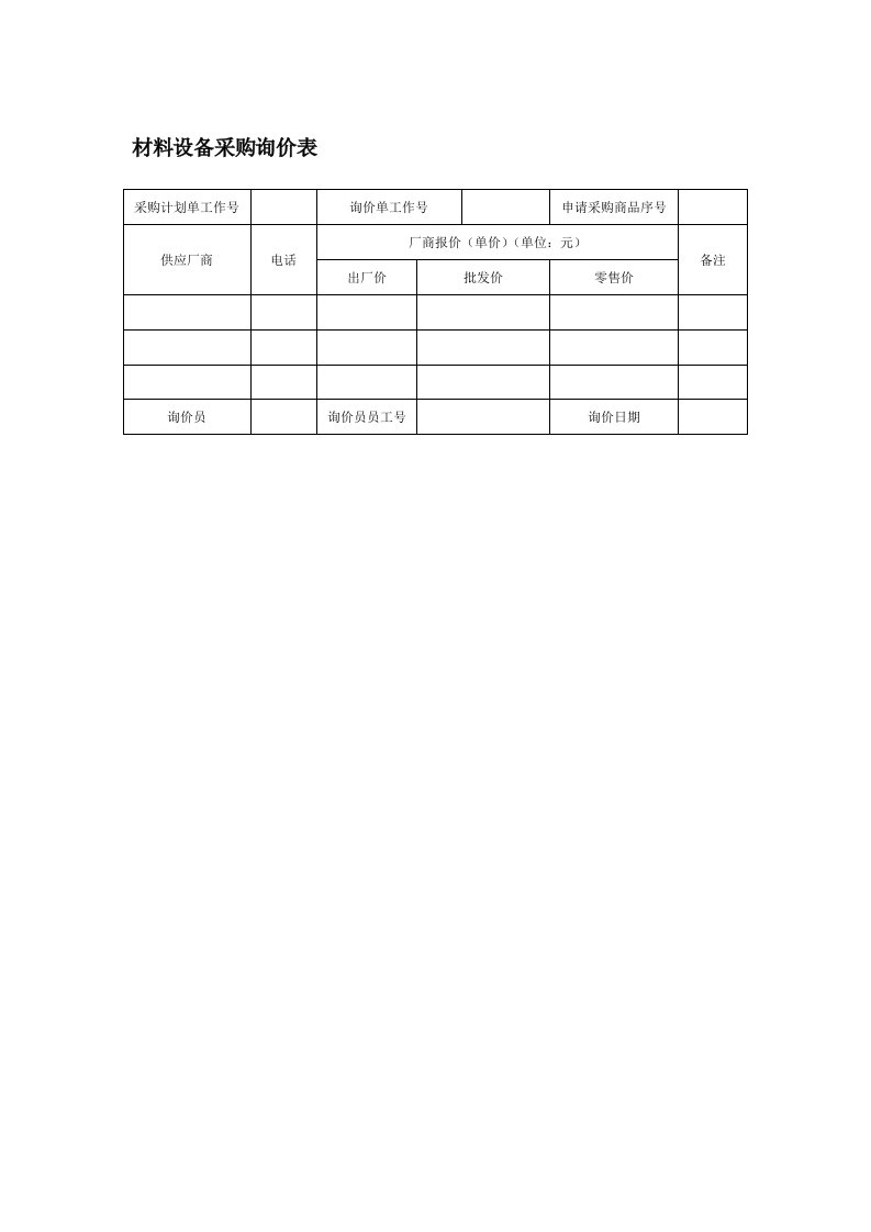 表格模板-材料设备采购询价表