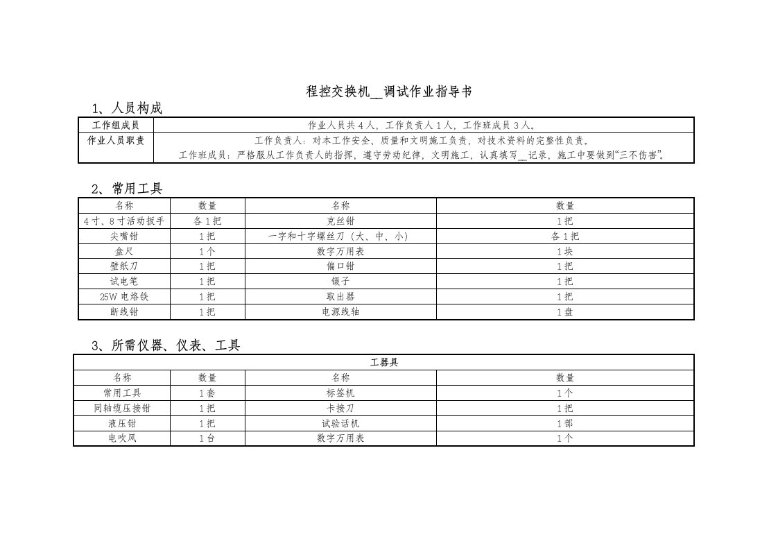 程控交换机作业指导书