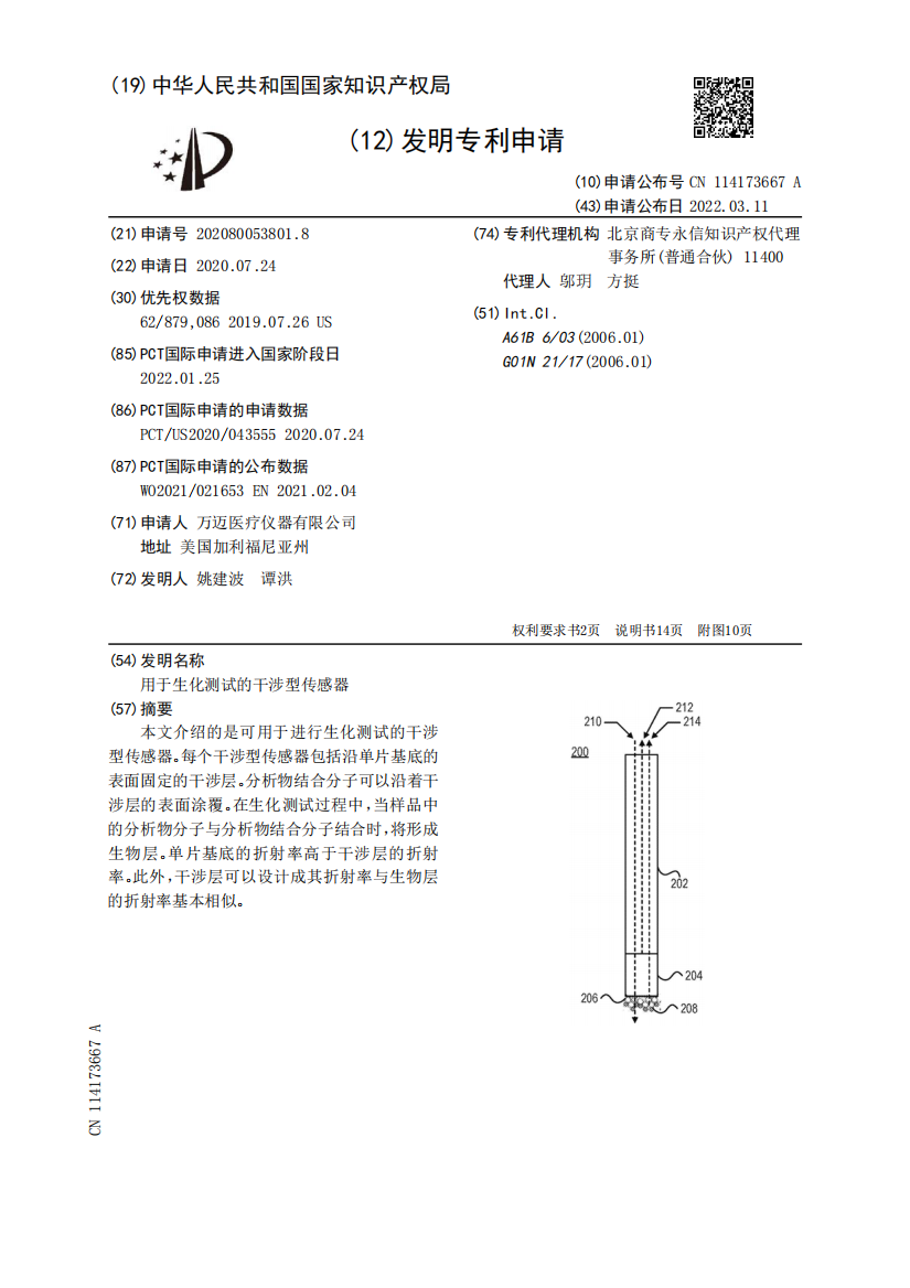 用于生化测试的干涉型传感器