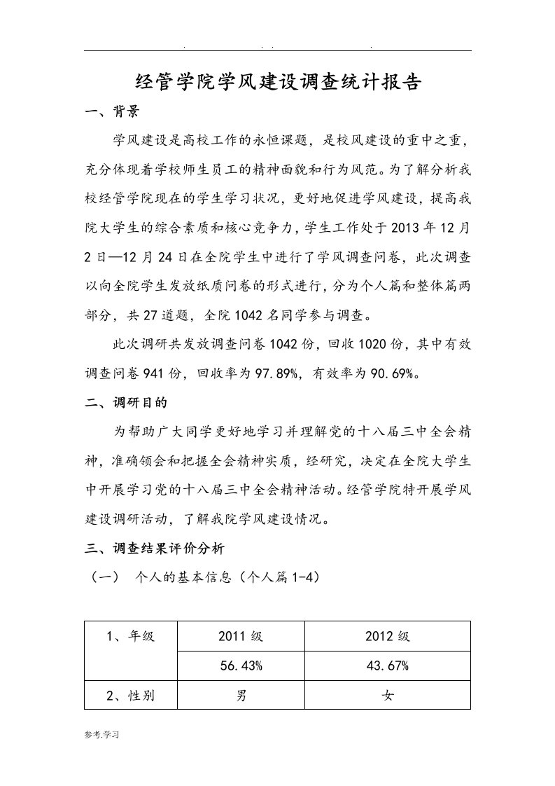 经管学院学风建设调查报告