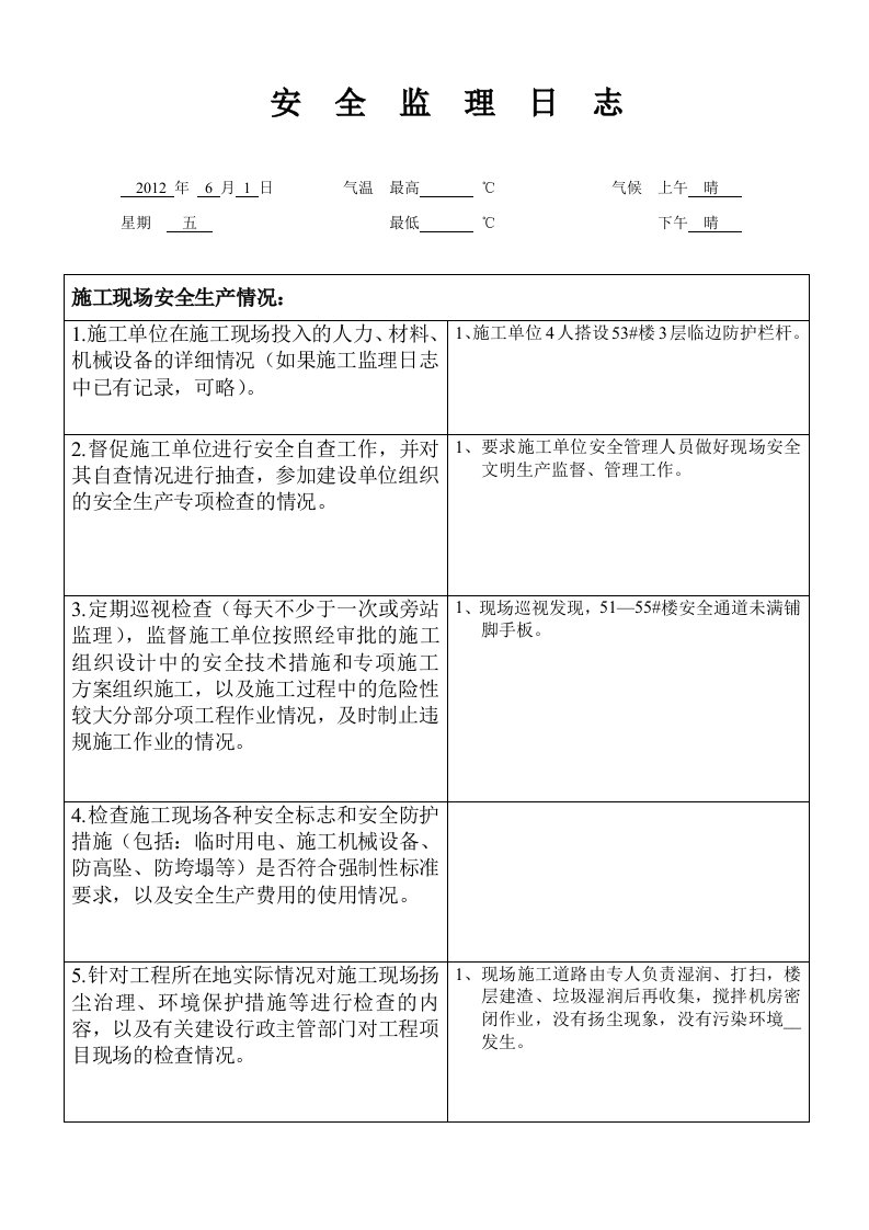 安全监理日志