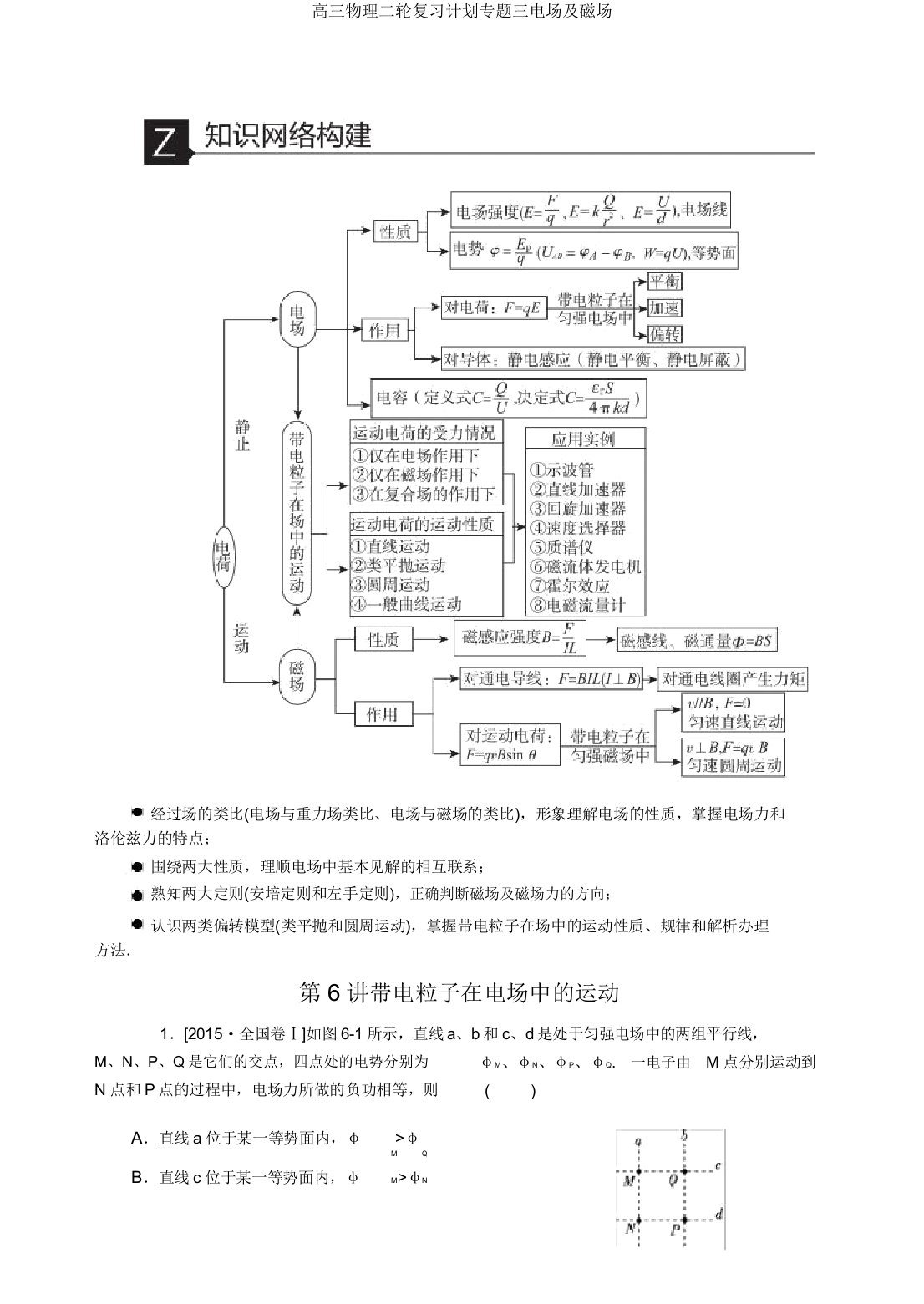 高三物理二轮复习计划专题三电场及磁场