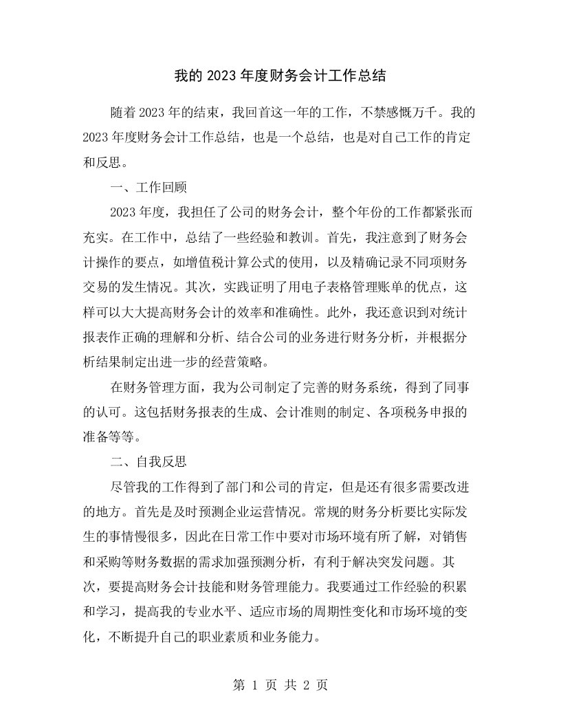 我的2023年度财务会计工作总结