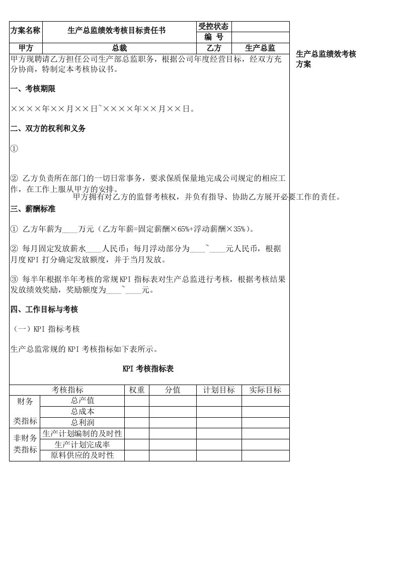 生产总监绩效考核方案