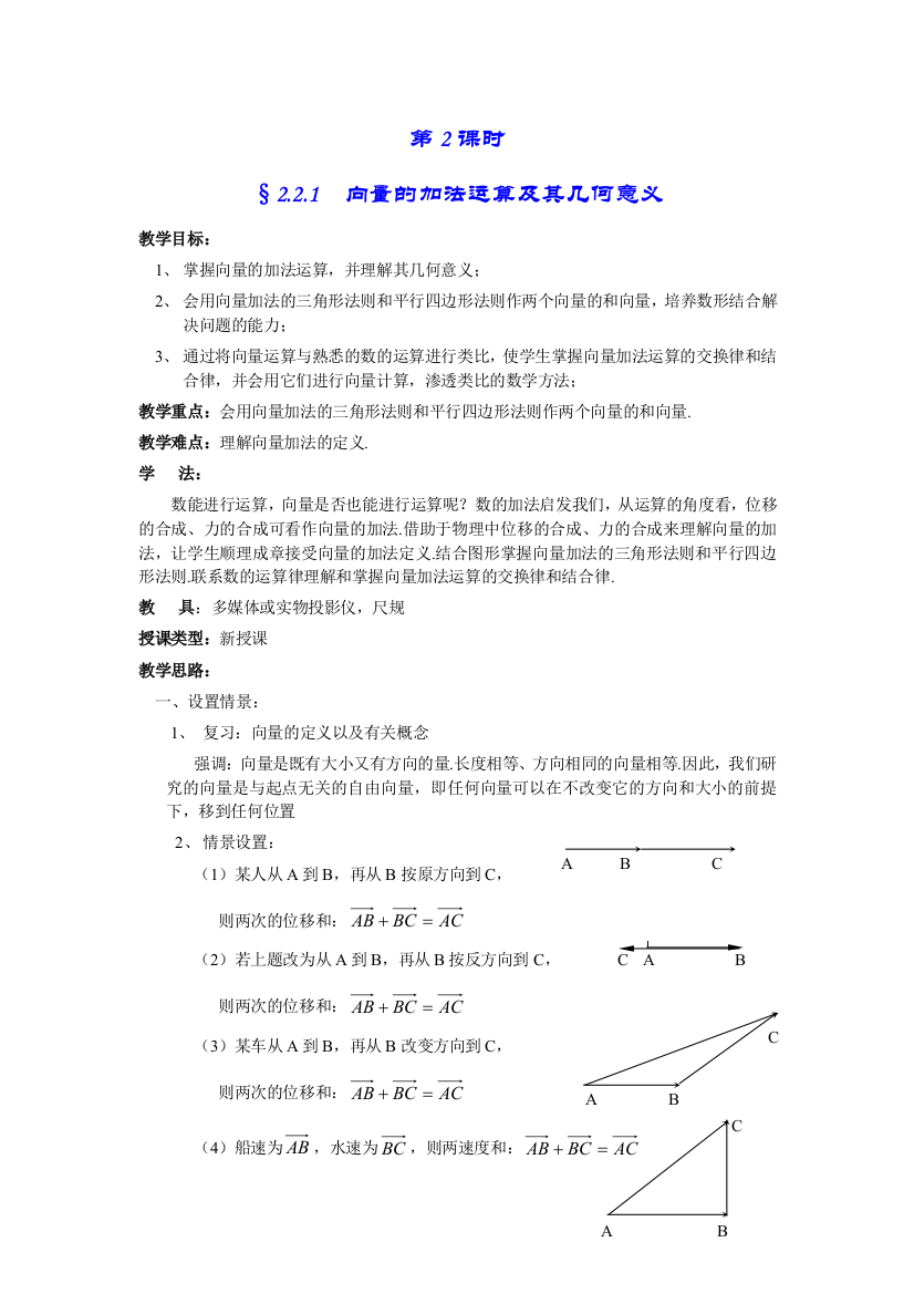 §221向量的加法运算及其几何意义