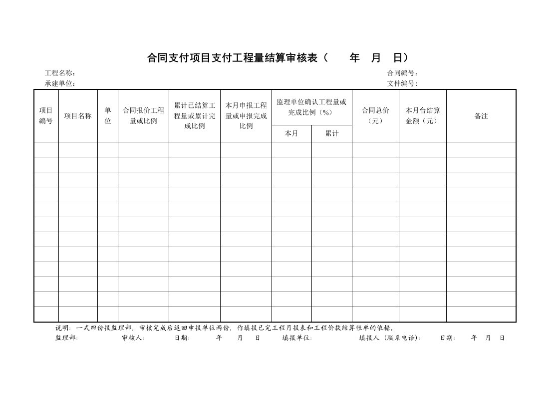 施工组织-27合同支付项目支付工程量结算审核表