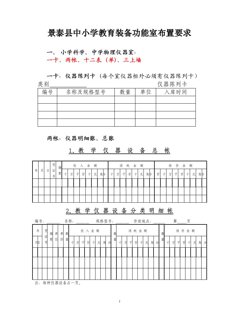 景泰县中小学教育装备功能室布置要求