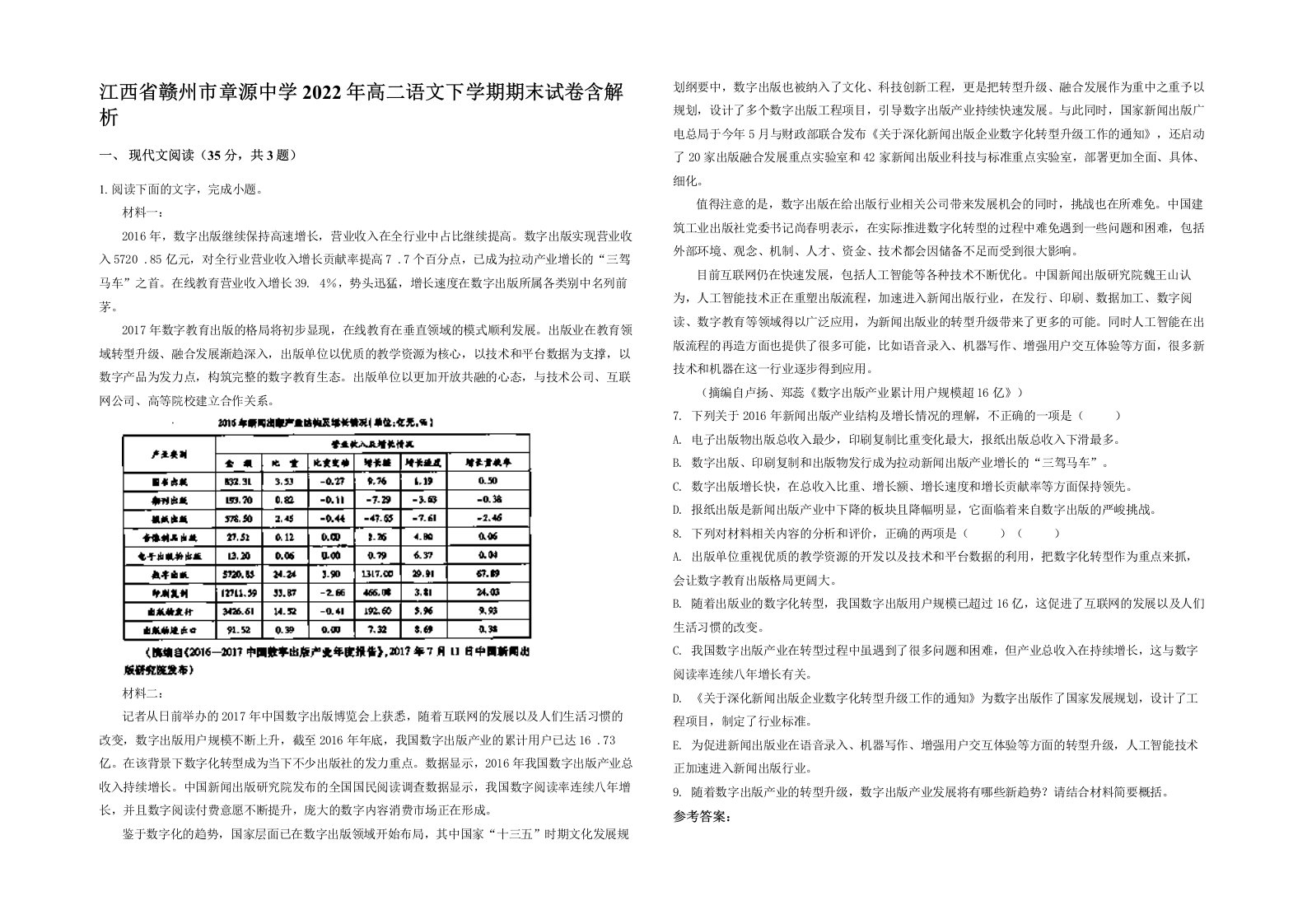 江西省赣州市章源中学2022年高二语文下学期期末试卷含解析