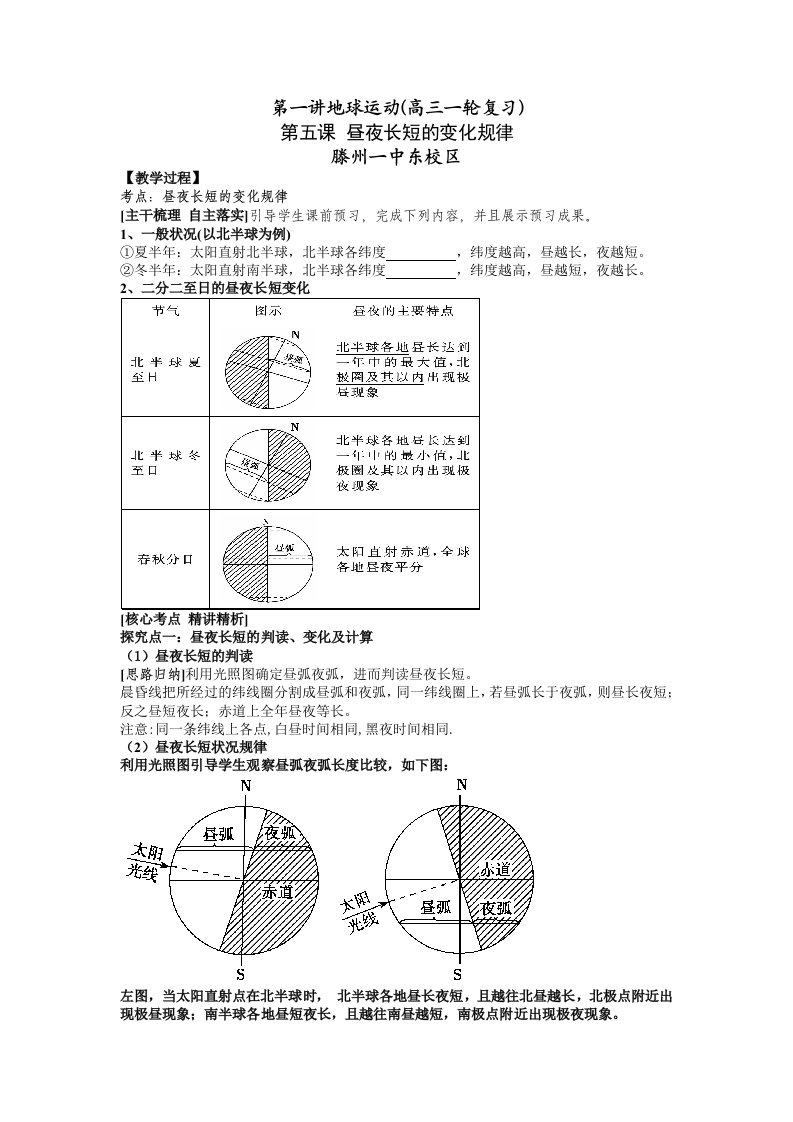 高三一轮复习第5课昼夜长短的变化规律