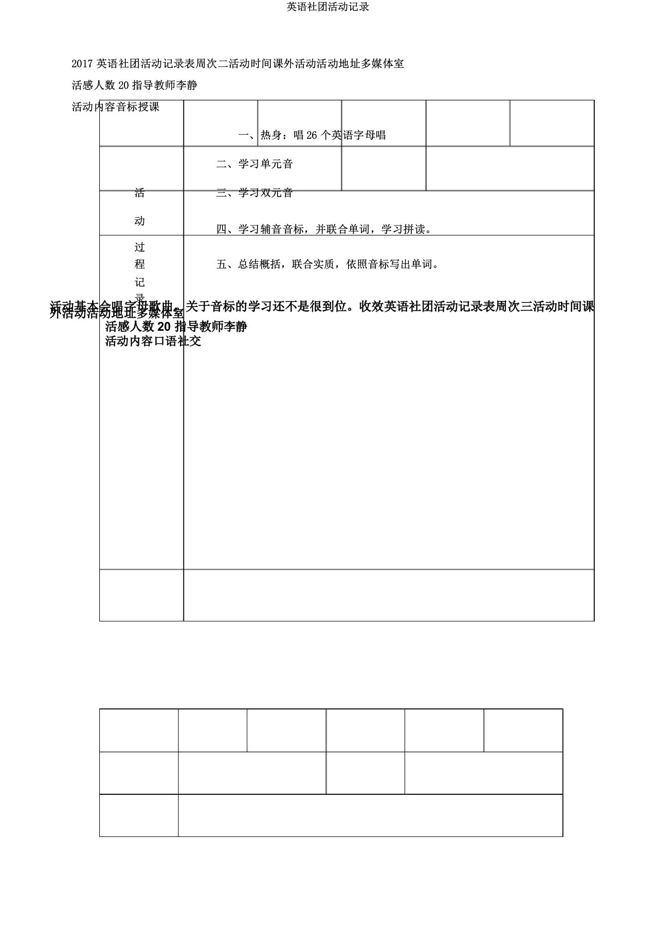 英语社团活动记录