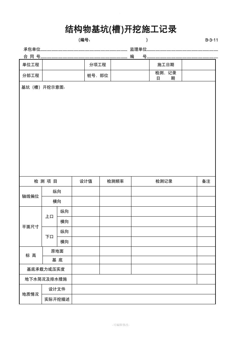 B-3-11结构物基坑(槽)开挖施工记录