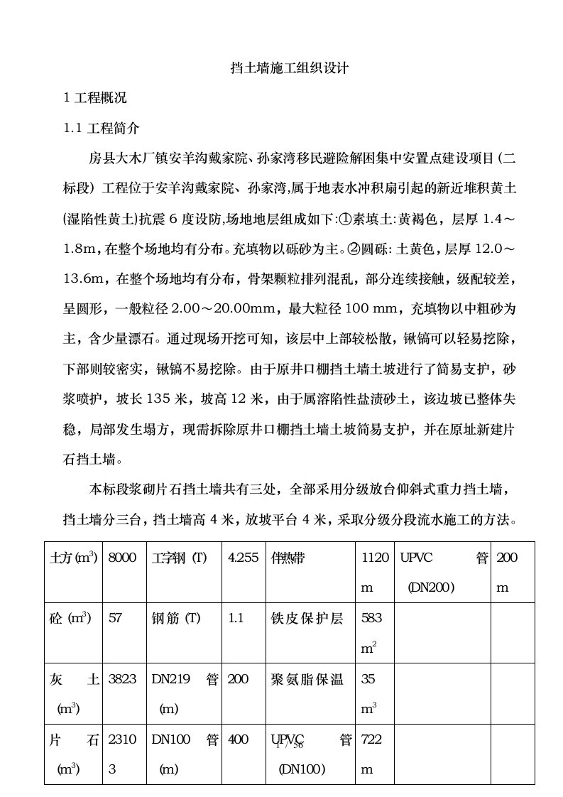 浆砌片石挡土墙、护坡工程施工组织设计方案