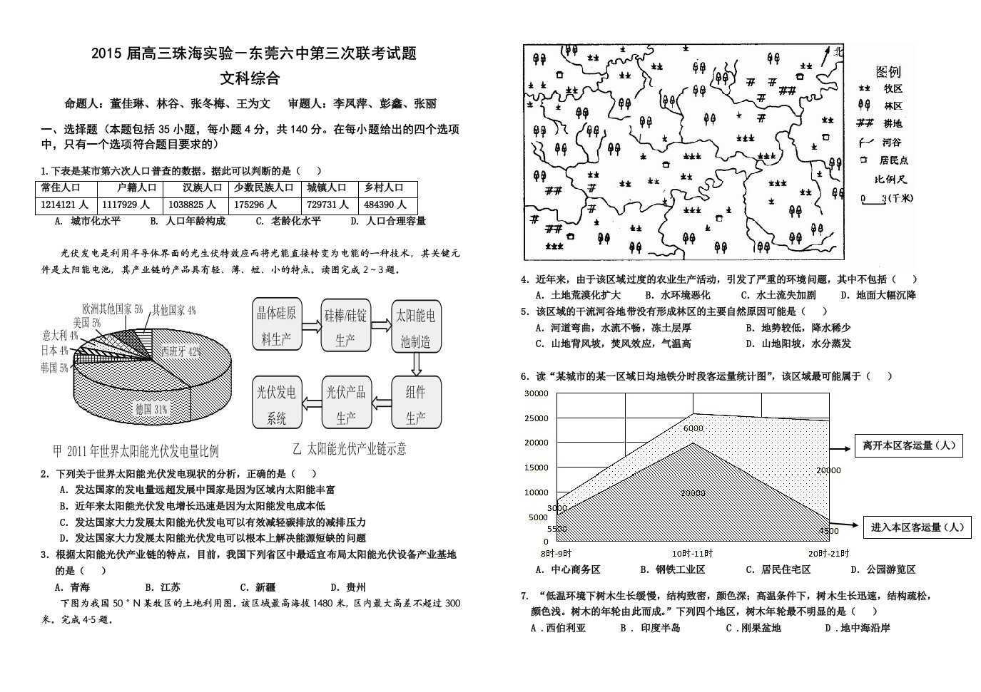 文综试题2015届高三珠海实中-东莞六中第三次联考