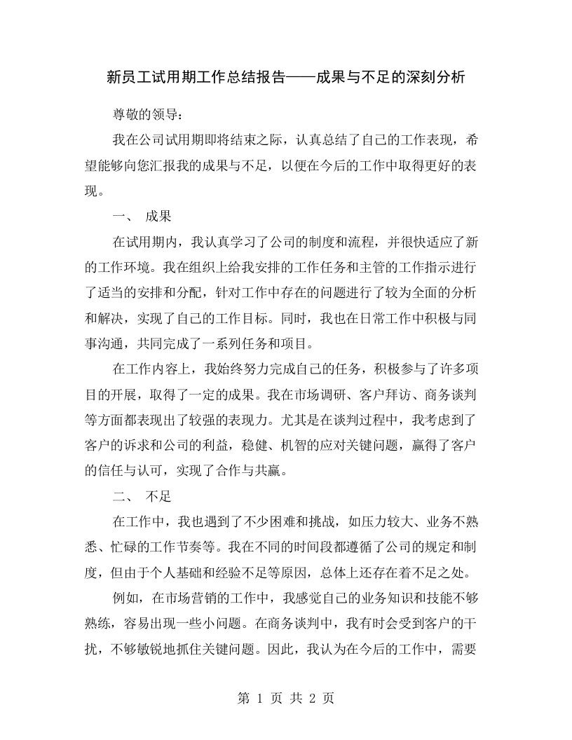 新员工试用期工作总结报告——成果与不足的深刻分析