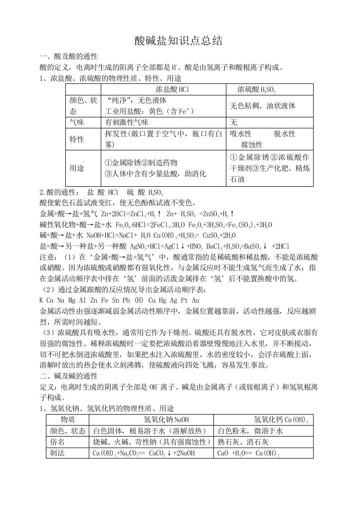 (完整word)酸碱盐知识点总结及汇总-推荐文档