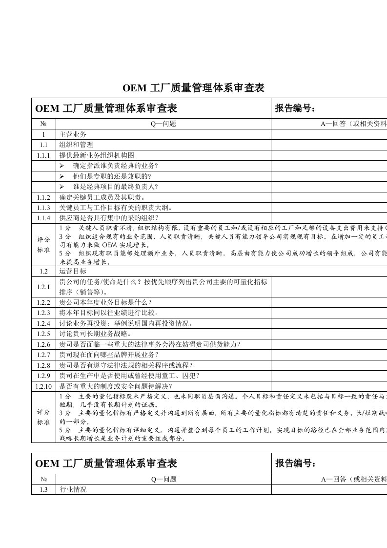 《OEM工厂质量管理体系审查表2》