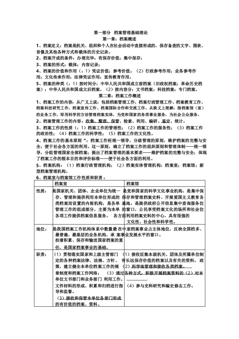 档案管理基础理论复习提纲