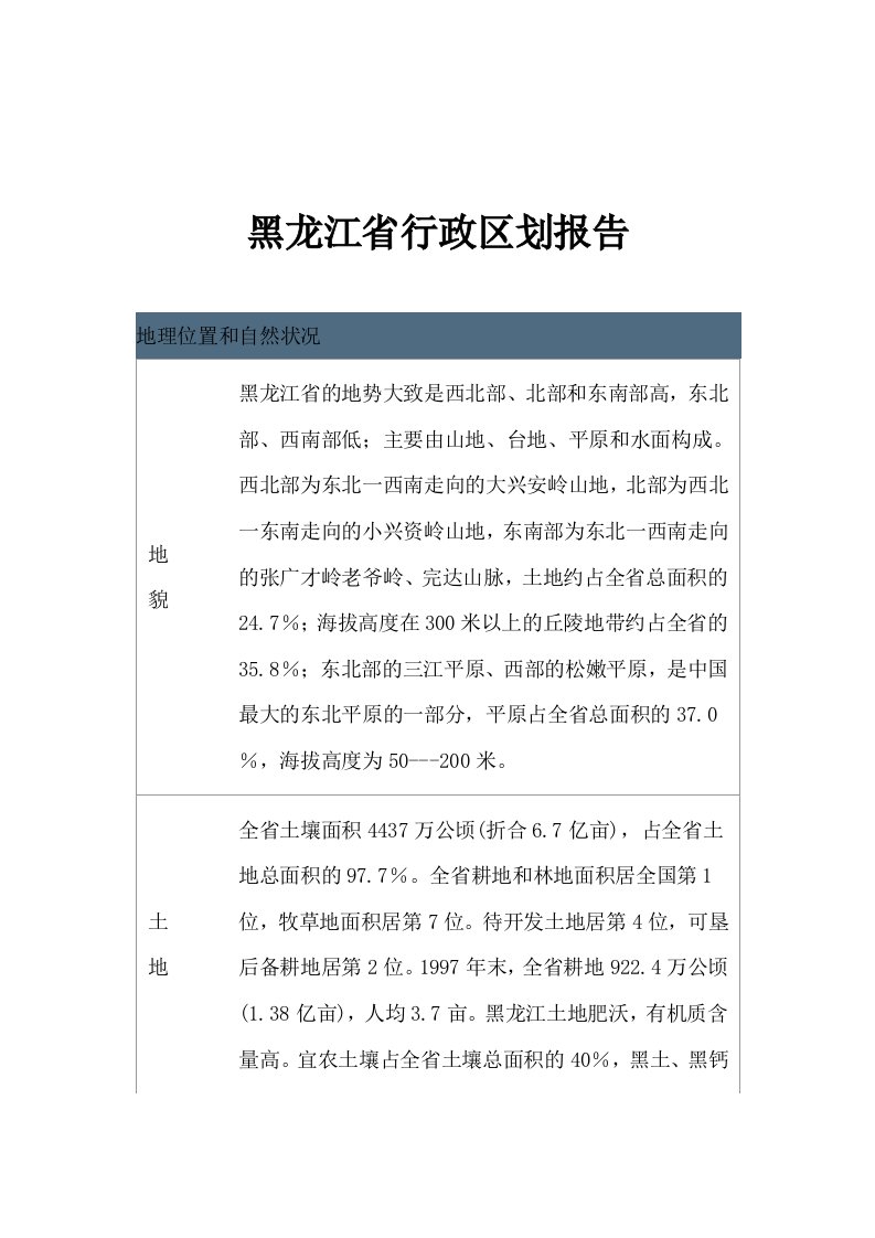 行政总务-黑龙江省行政区划报告1