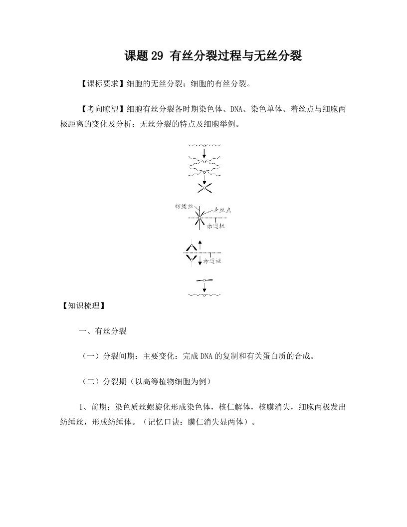 高中生物29有丝分裂和无丝分裂讲练中图版1教案