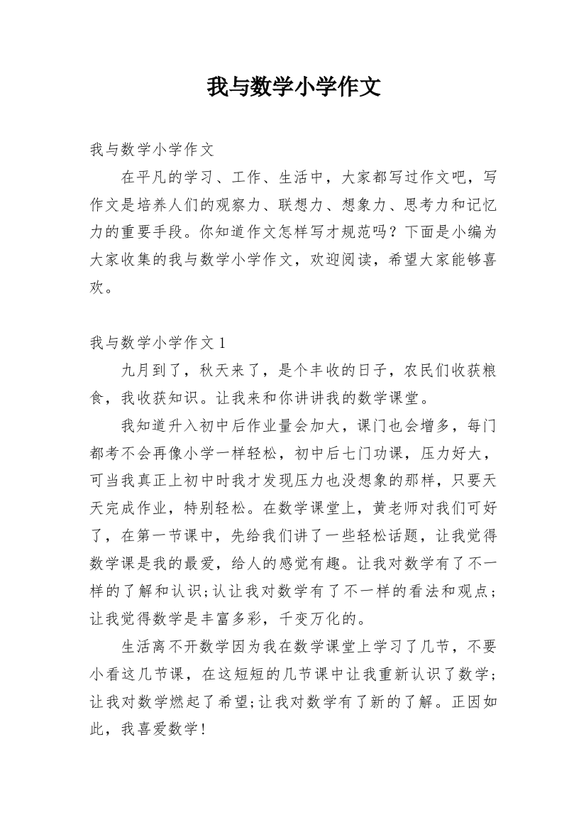 我与数学小学作文