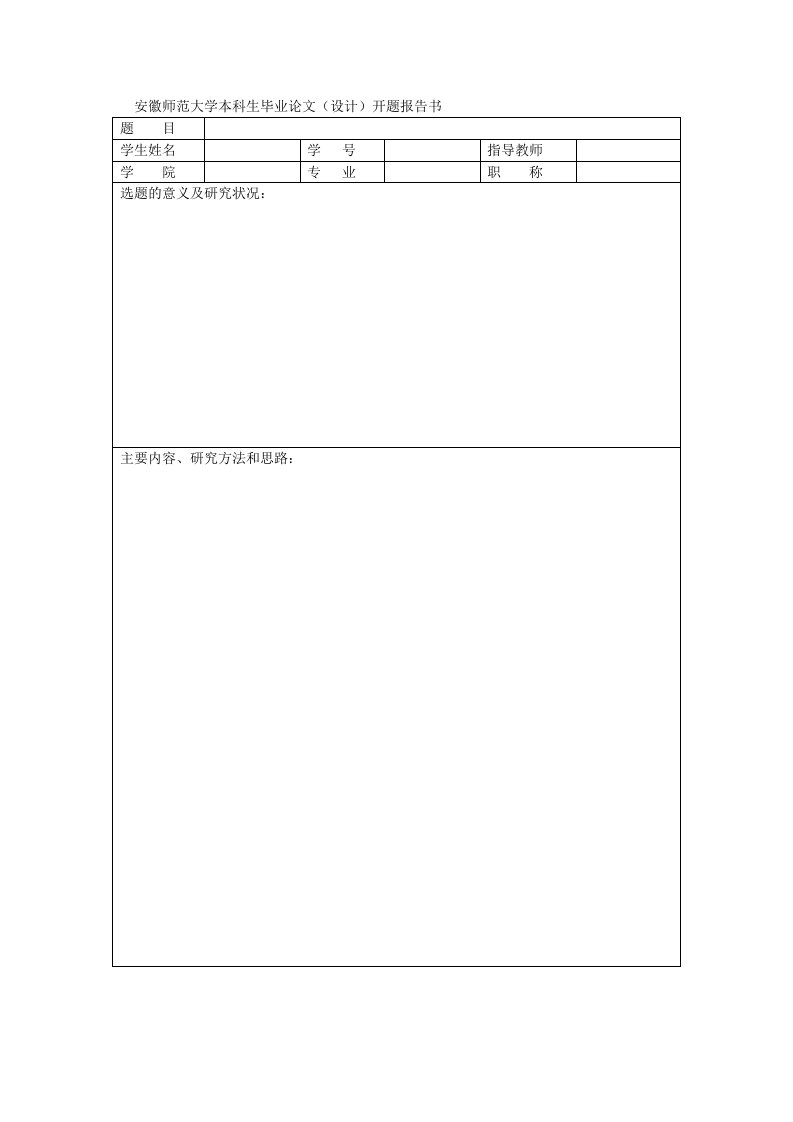 安徽师范大学本科生毕业论文开题报告书模板