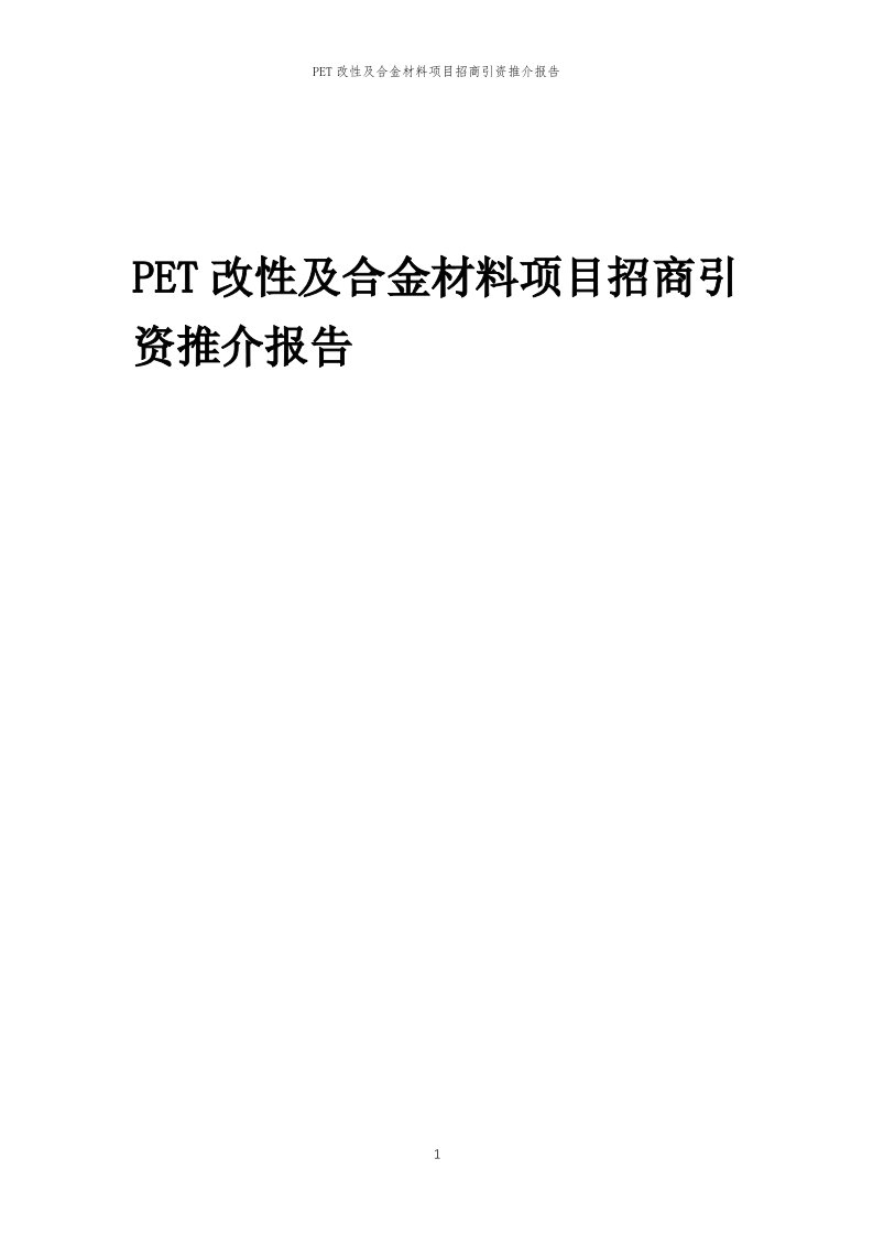 PET改性及合金材料项目招商引资推介报告