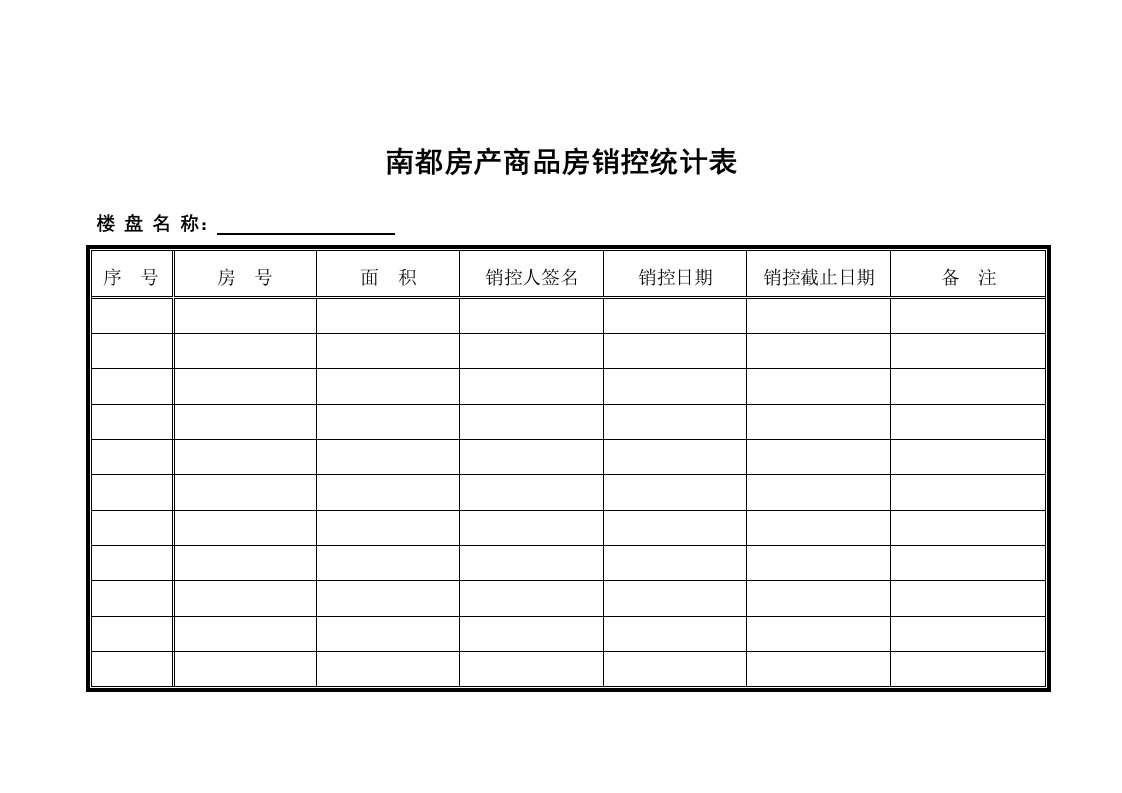 表格模板-2南都房产楼盘销控表