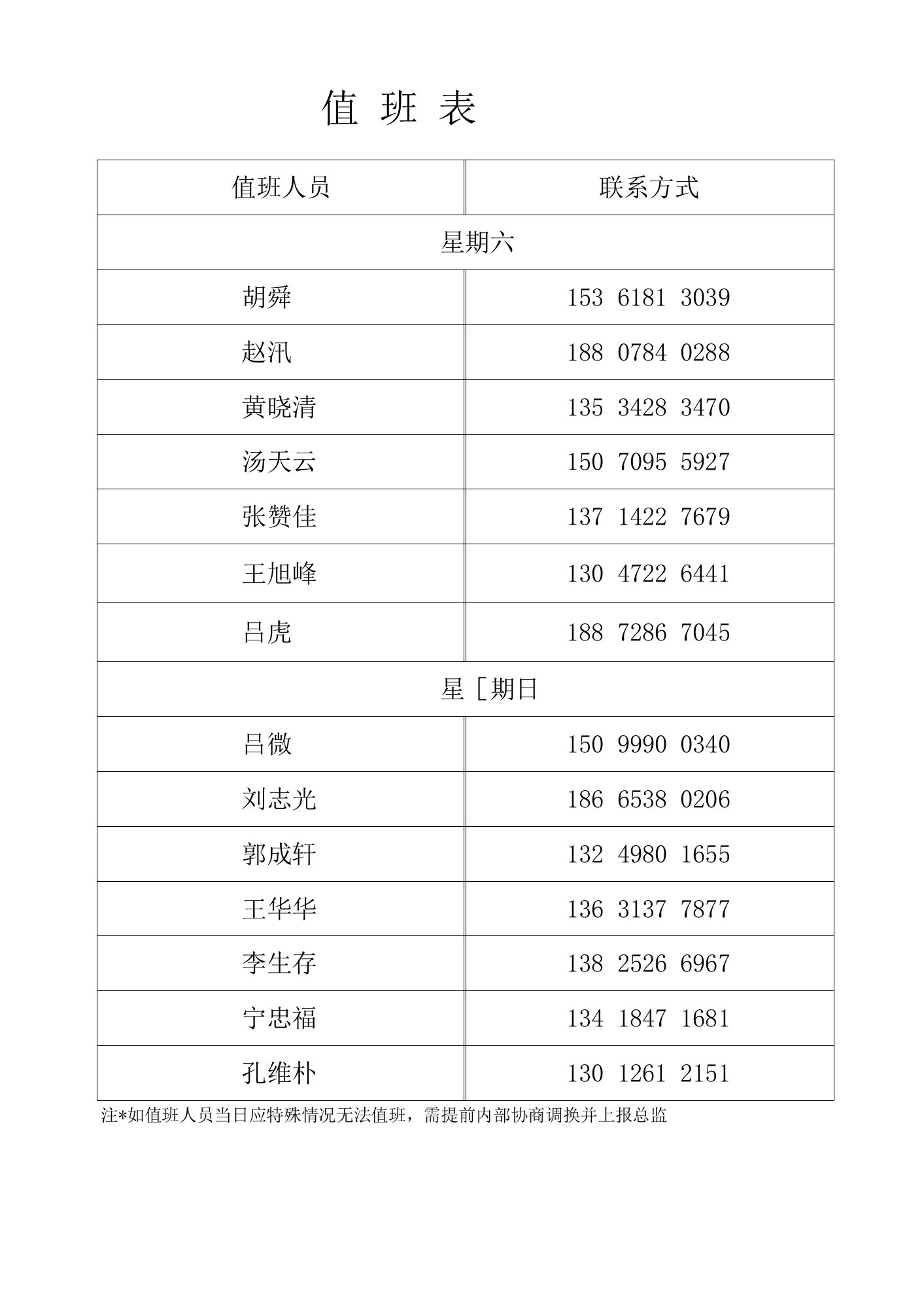 周末值班表8.18版本