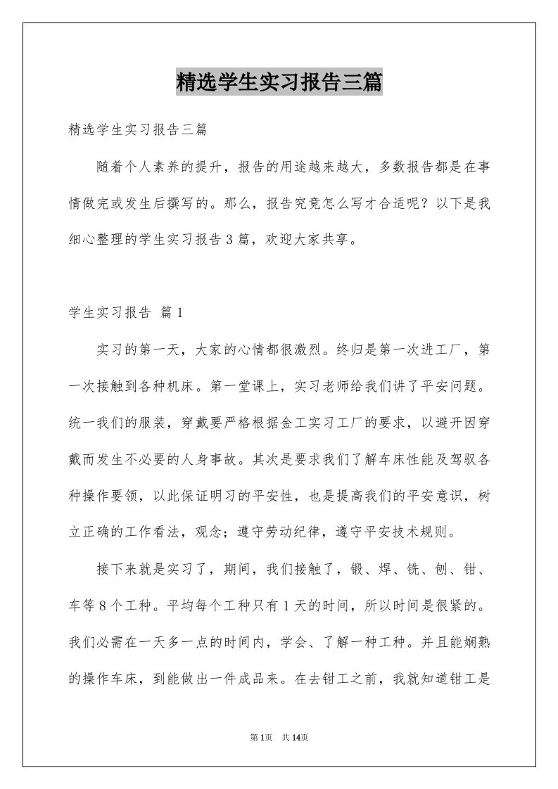 学生实习报告三篇例文