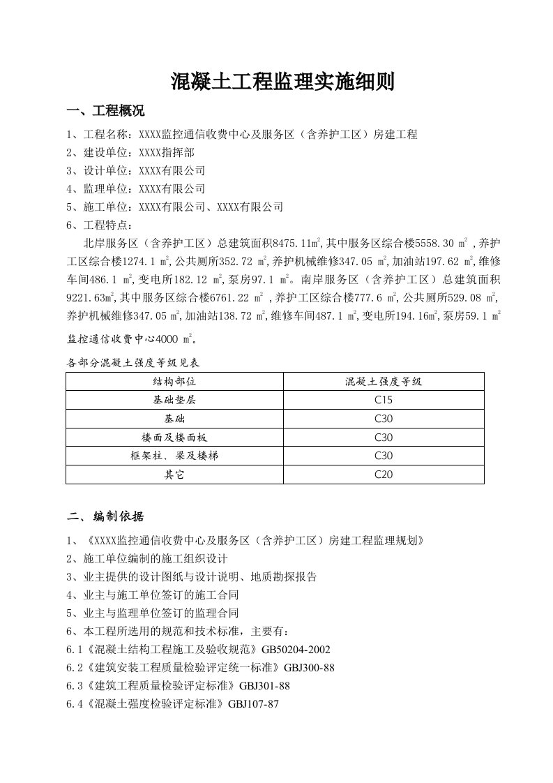 混凝土工程监理实施细则