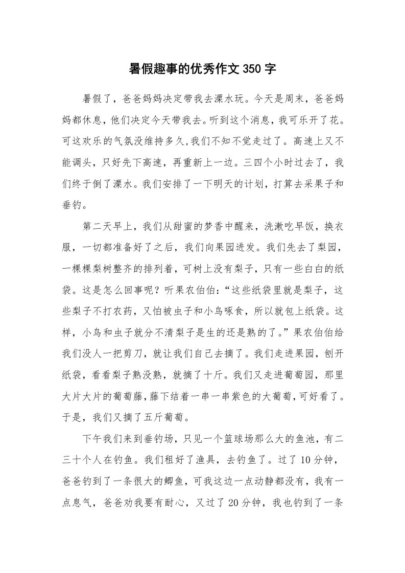 暑假趣事的优秀作文350字