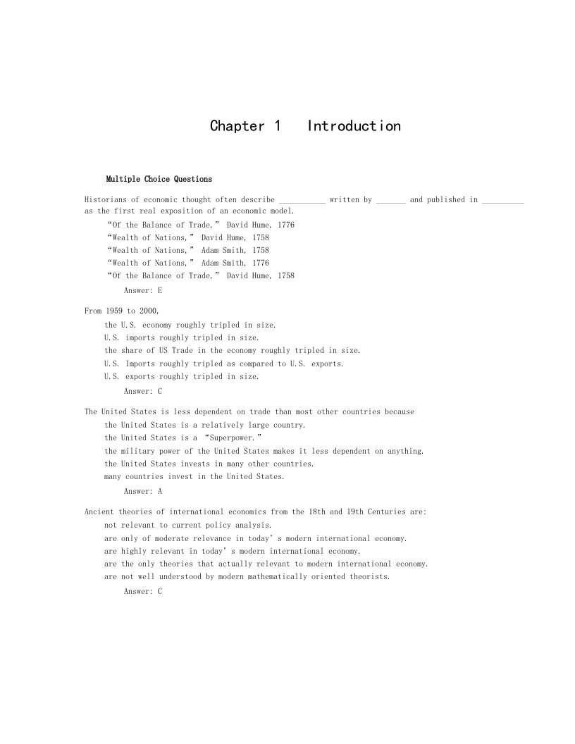 国际经济学作业答案-第一章