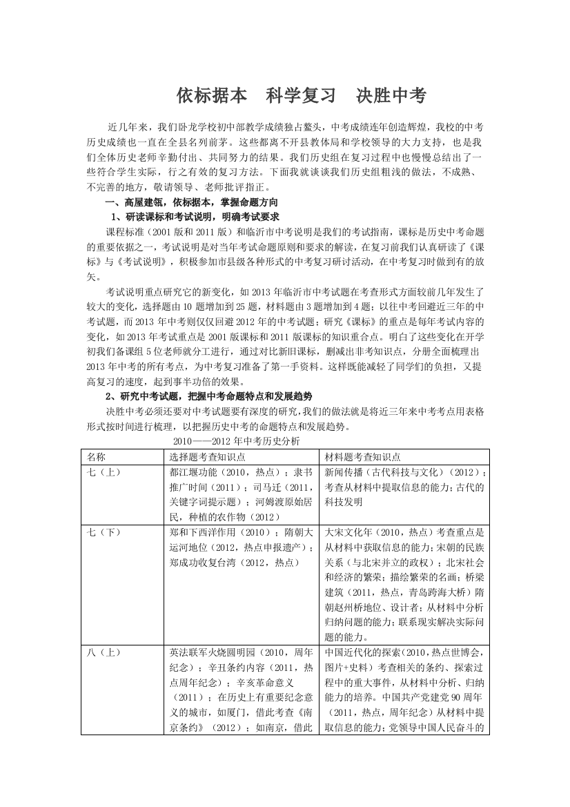 历史学科研讨会市典型发言