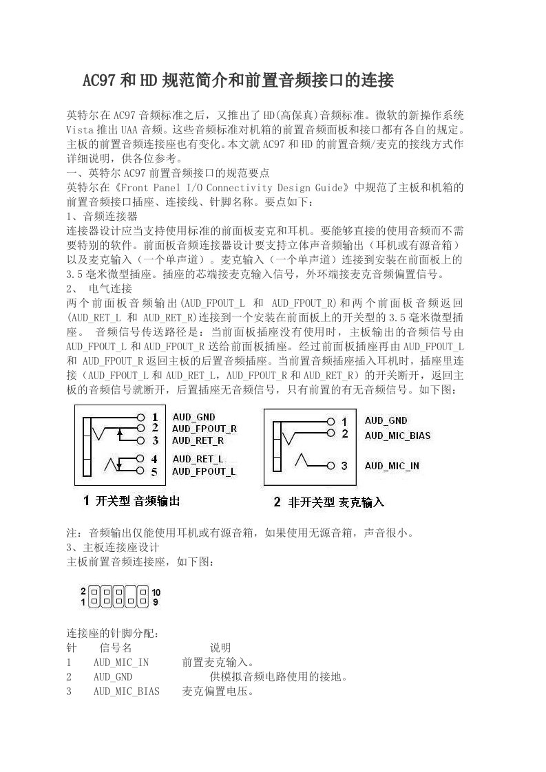 AC97和HD规范简介和前置音频接口的连接