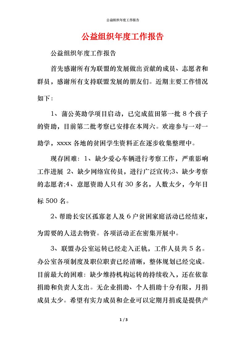 精编公益组织年度工作报告