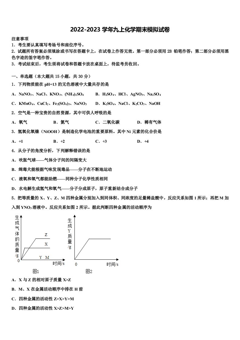 2023届广东省深圳市龙华区新华中学九年级化学第一学期期末质量跟踪监视试题含解析