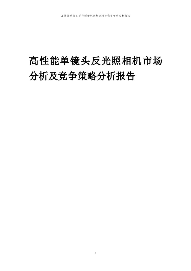 年度高性能单镜头反光照相机市场分析及竞争策略分析报告