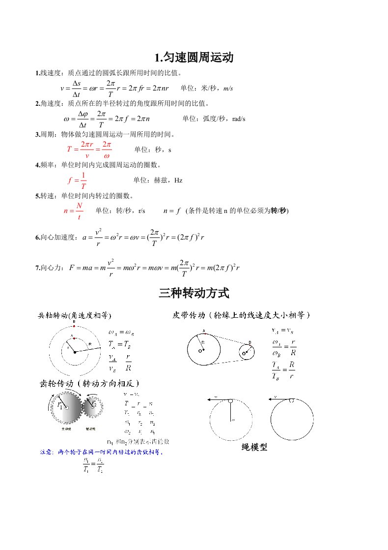 高中物理圆周运动知识点